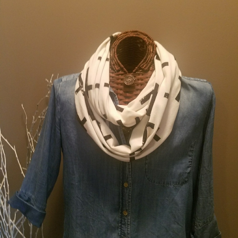 White and Black Cross Infinity Scarf